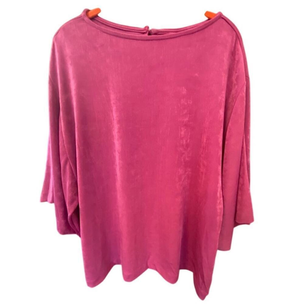 Chico’s Travelers Acetate‎ bright fuchsia 3/4 Sleeve Top Size 2 (12-14) NEW